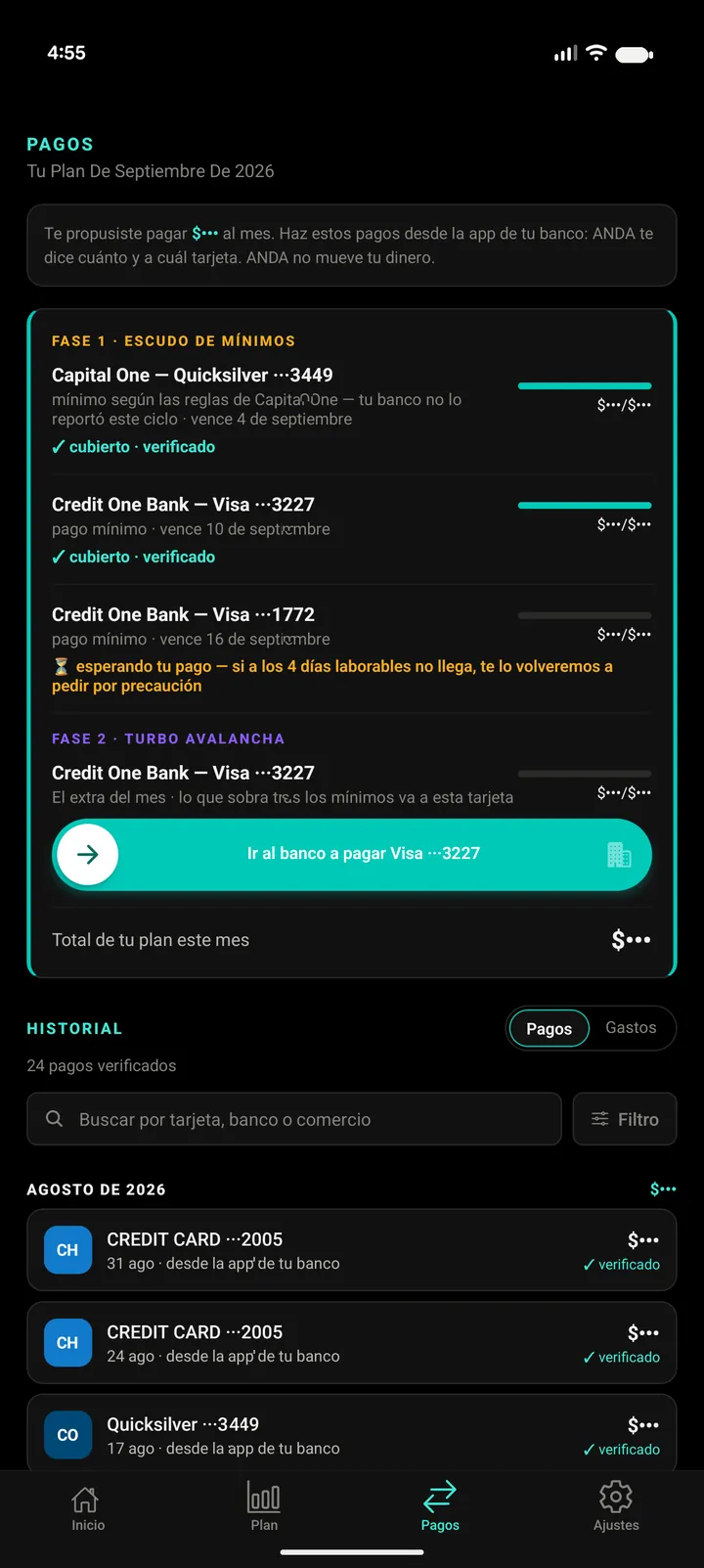 ANDA — Pagos: cada pago verificado al llegar a tu tarjeta